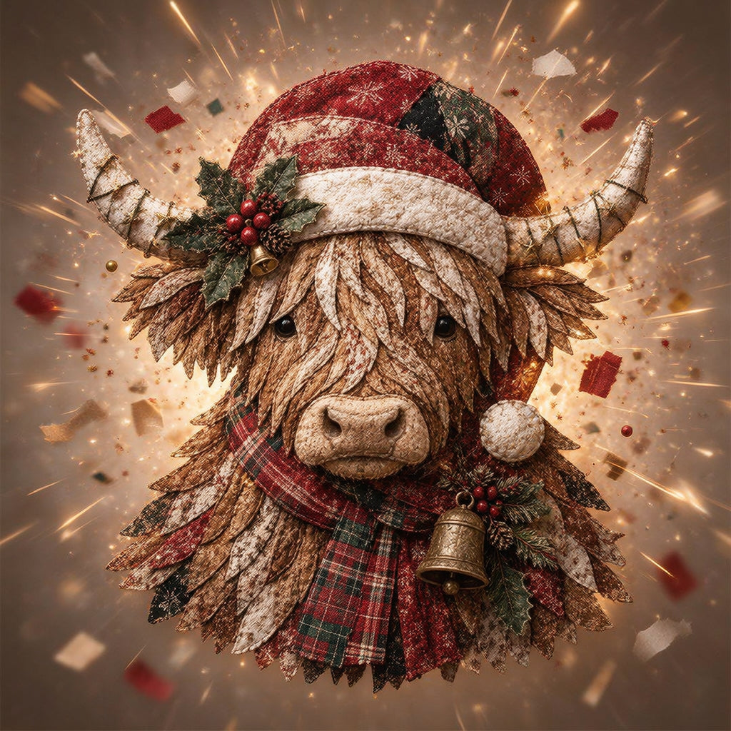 🎄 Highland Cow Christmas Patchwork Wall Hanging Kit