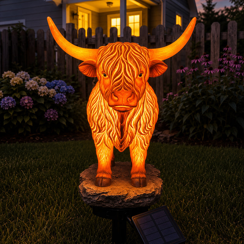 💡🐮 Highland Cattle Solar Garden Ornament Light