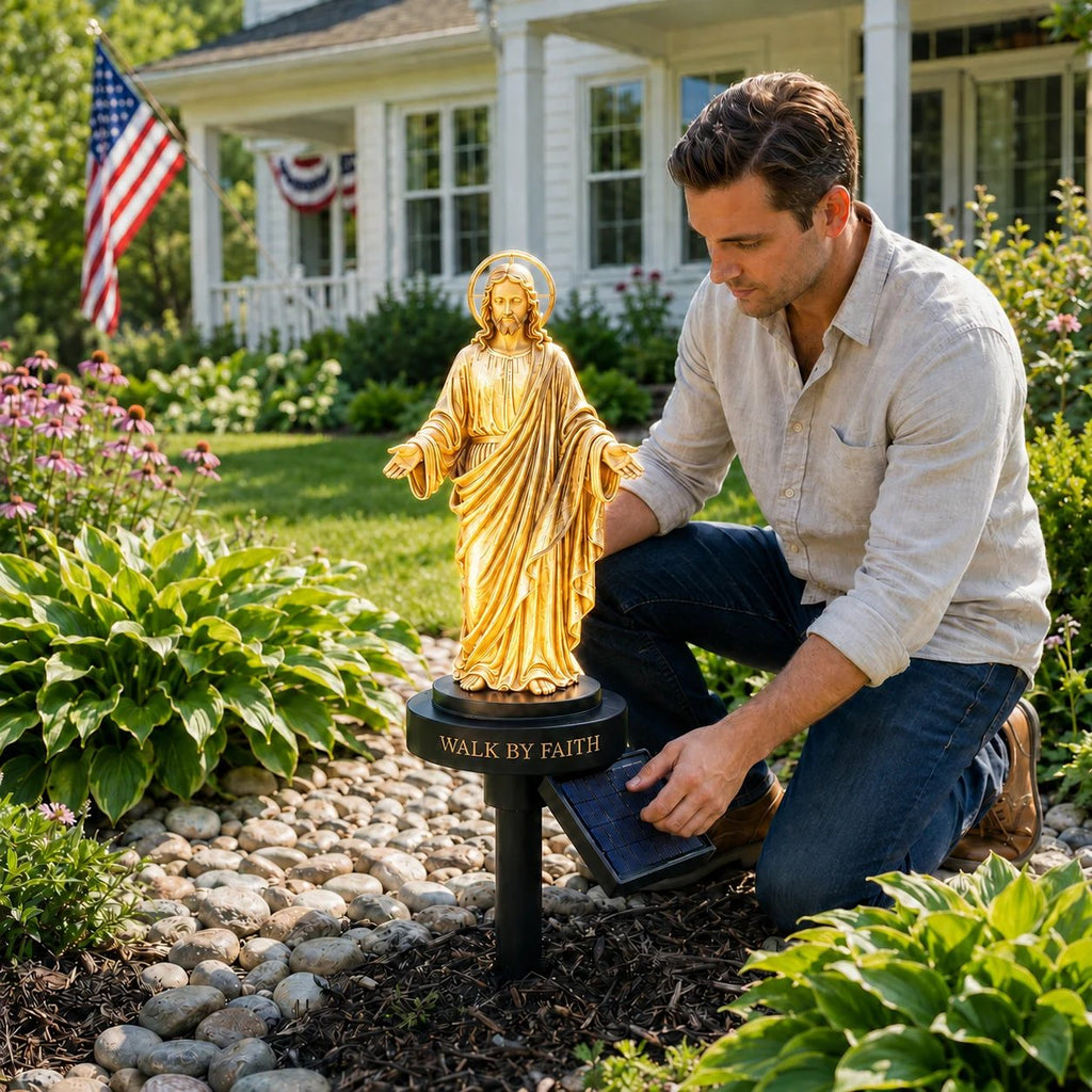 (🎁Last Day 49% OFF)🙏🏻Walk by Faith Solar Jesus Garden Light – A Peaceful Reminder of His Presence