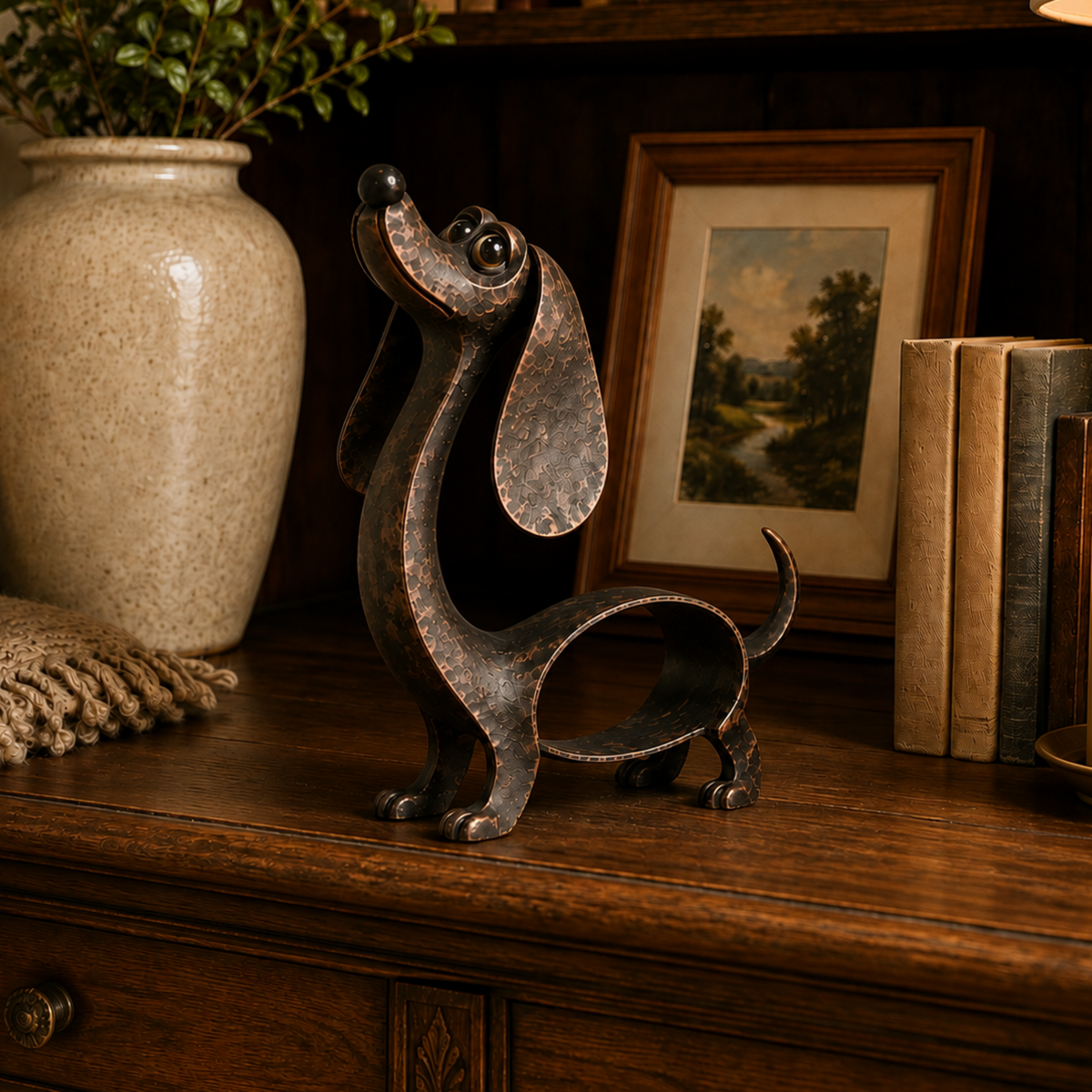 🐶✨ Antique Bronze Dachshund Charm — Metal Sculpture for Home & Garden