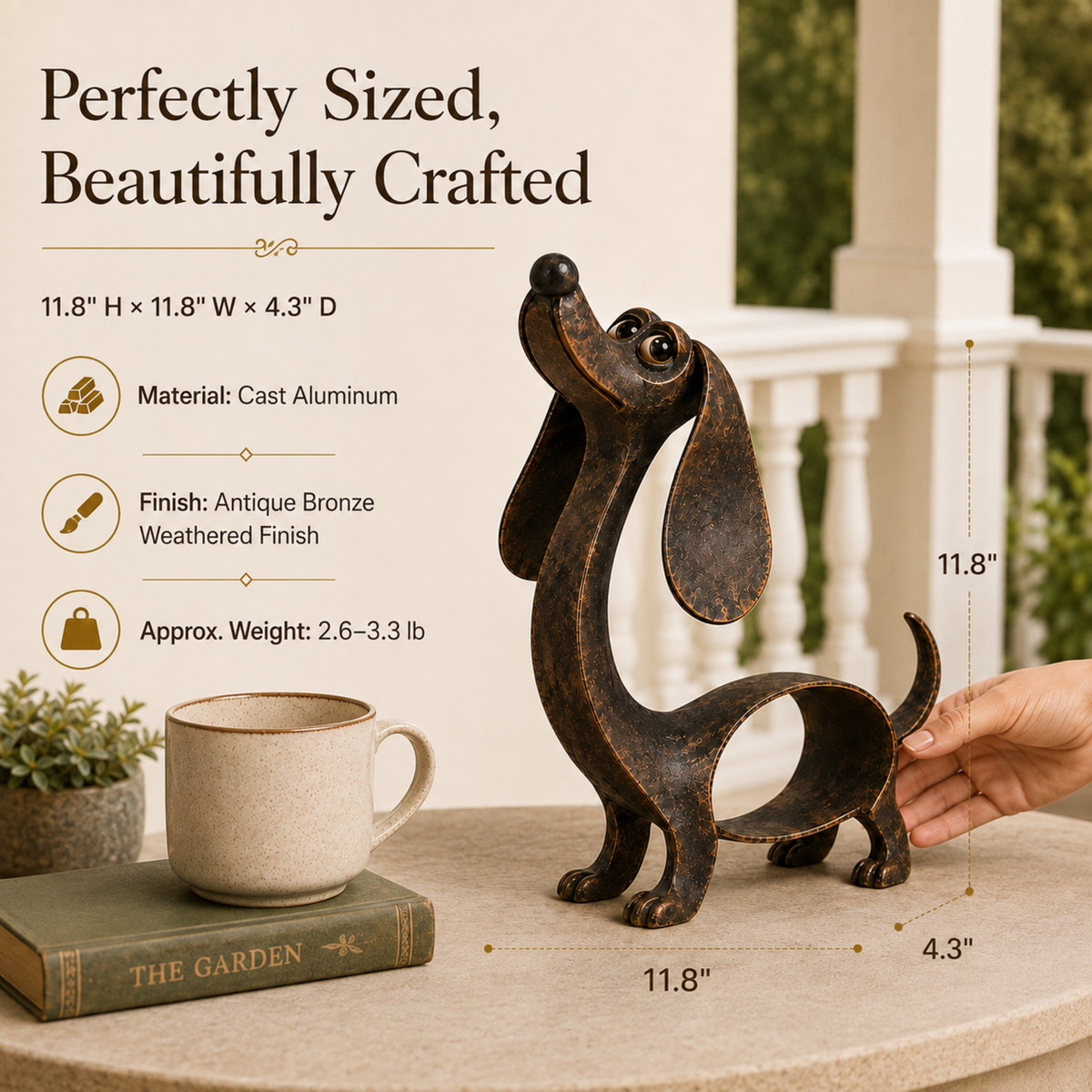 🐶✨ Antique Bronze Dachshund Charm — Metal Sculpture for Home & Garden