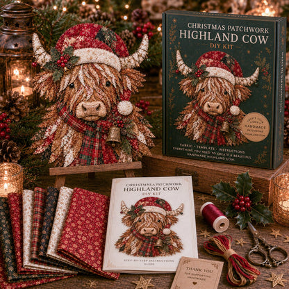 🎄 Highland Cow Christmas Patchwork Wall Hanging Kit