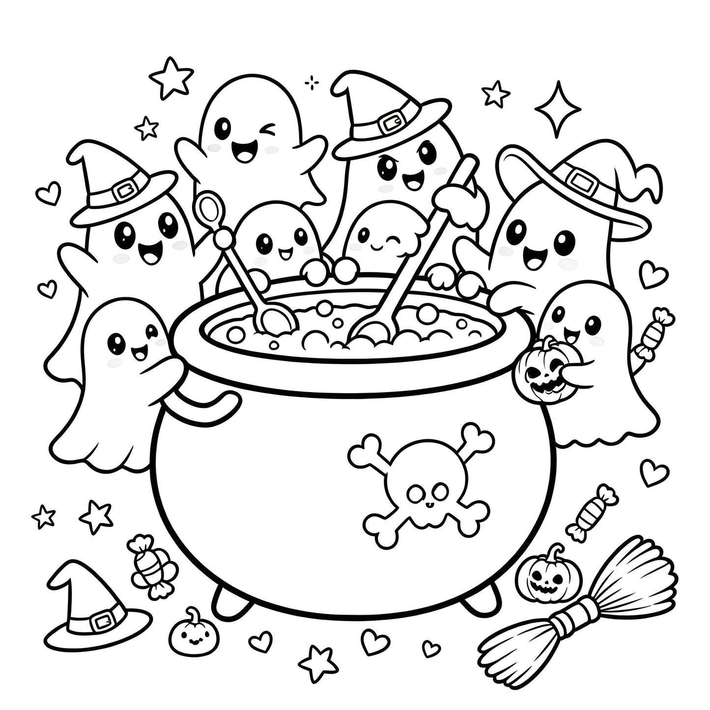 👻🎨Spooky & Cute Bold and Easy Coloring Book – A Whimsical Halloween Adventure(✨Hardcover)