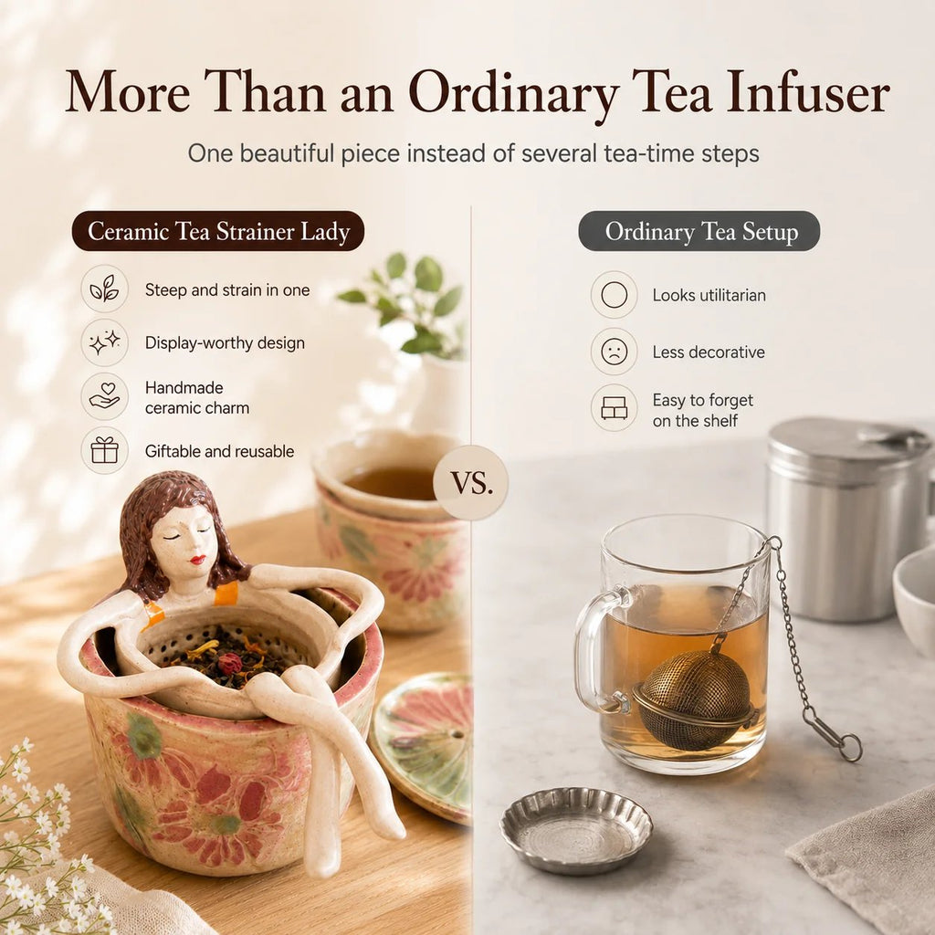 ☕ Hand-Glazed Sitting Lady Tea Infuser – Charming Everyday Ritual✨