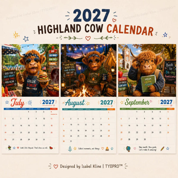 💥🏆2027 Funny Highland Cow Wall Calendar | A4 Hanging Calendar