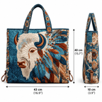 ✨Handmade Quilted Tote Bag — 🎨 Sacred White Buffalo Boho Design, Padded Lined Large Carryall