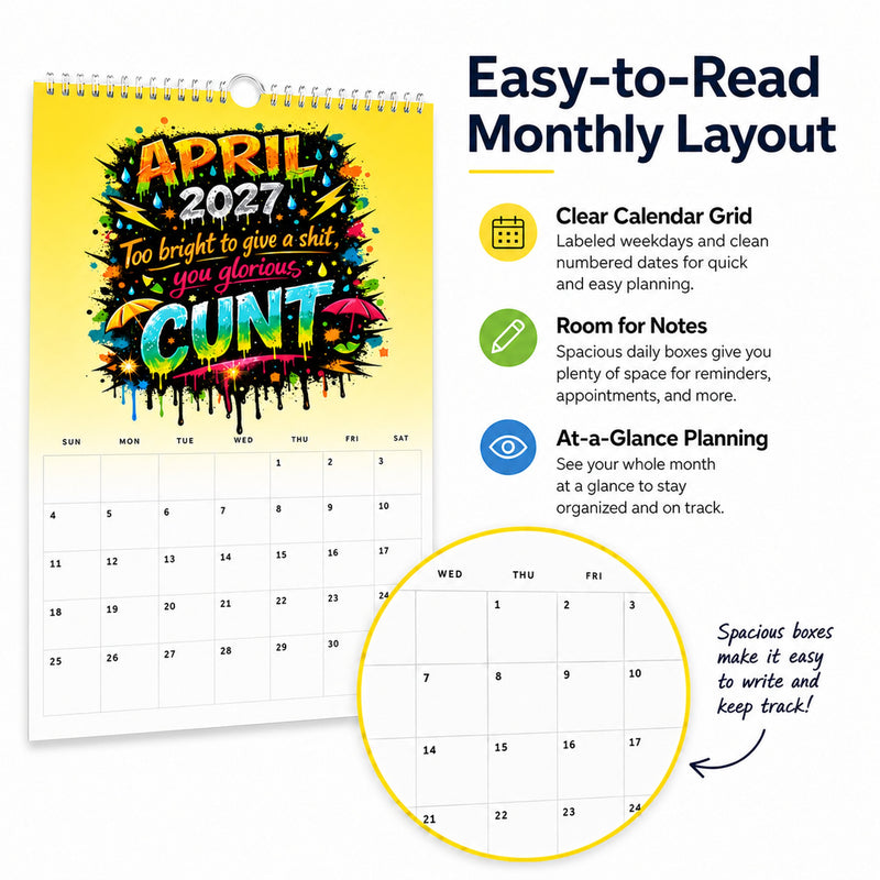 🌟2027 Year of the Cunt Wall Calendar – Bold Graffiti Humor Calendar📆