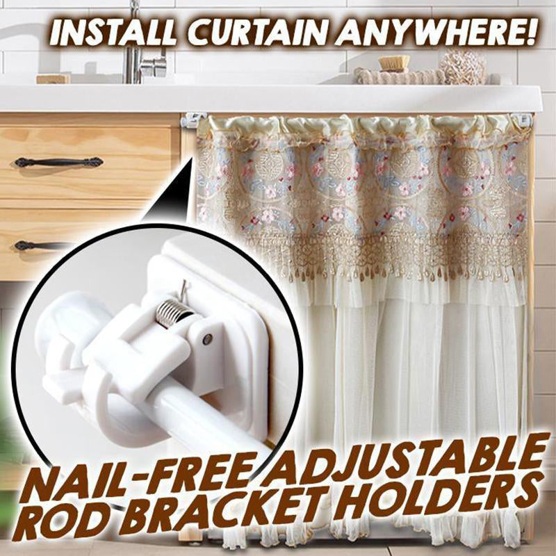 Drill-Free, Adjustable & Sturdy!💡Nail-Free Adjustable Curtain Rod Bracket (1 Pairs )