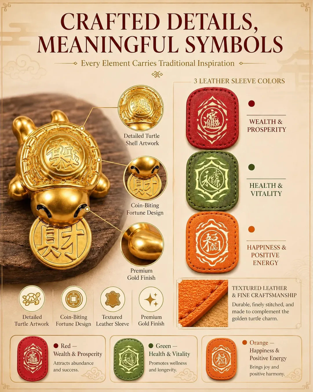 2026 Golden Turtle Charm – Bites onto Luck Never Lets Go