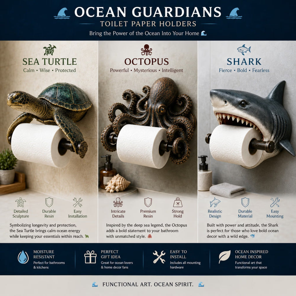 🌊 Ocean Guardian Toilet Paper Holder with Turtle/Shark/Octopus Design