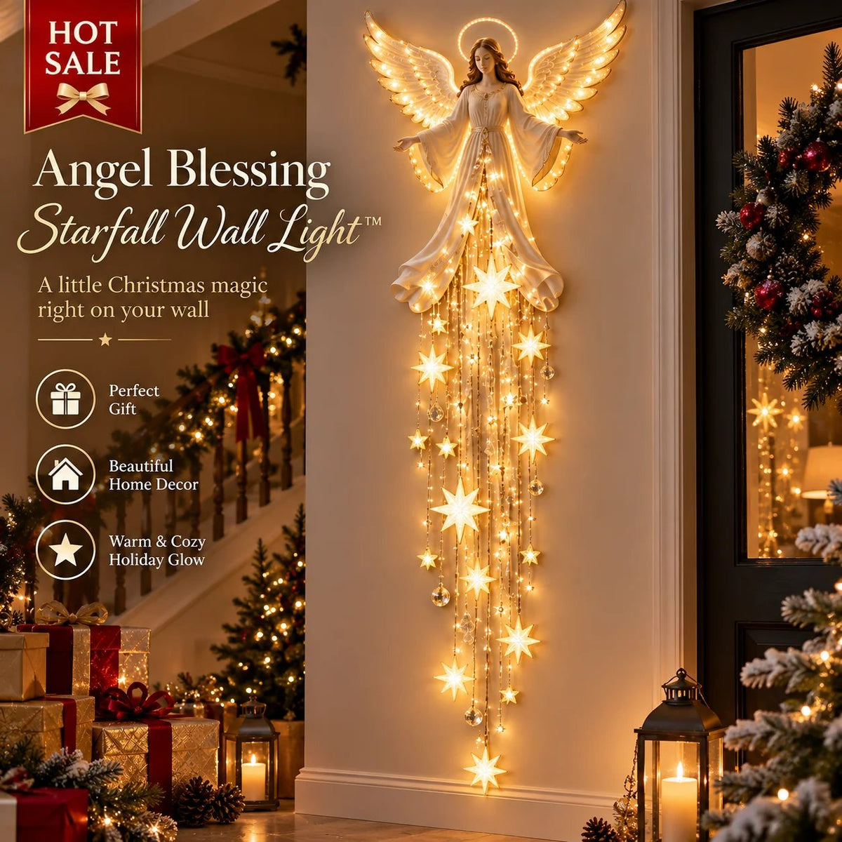 ✨Angel Blessing Starfall Wall LightTM – Heavenly Christmas Wall Decor