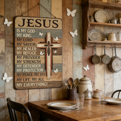 Jesus Is My God King Everything – Vintage Tin Sign  8x12 Inch Religious Metal Wall Art