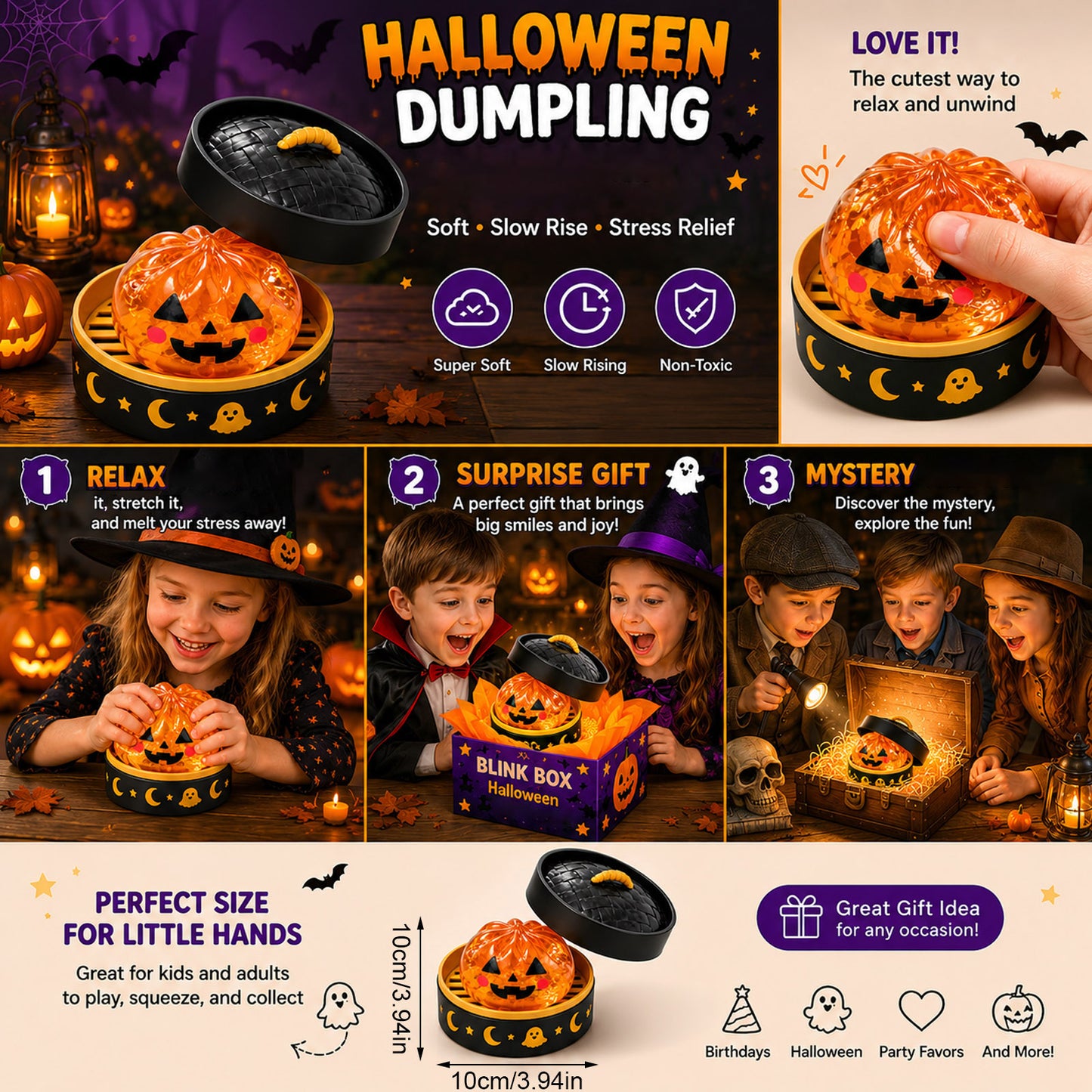 🎃 Halloween Dumpling Squishy™ – Choose Your Character (No Blind Box)