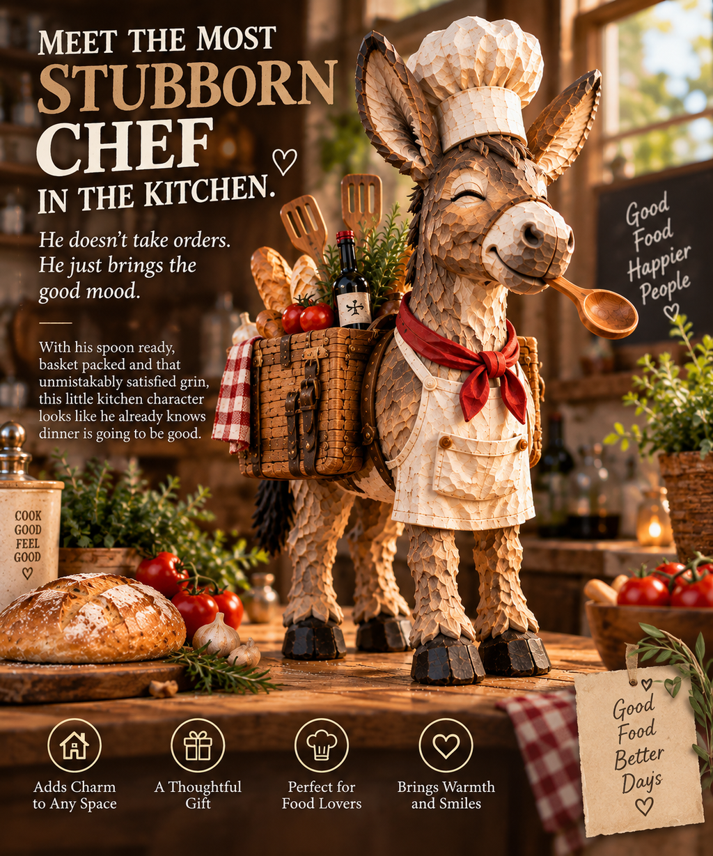 👨‍🍳The Stubborn Little Chef — Carved Kitchen Donkey Figurine