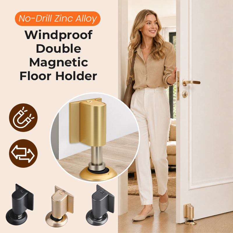 🚪 Drill-free zinc alloy windproof double-magnet invisible silent door stop