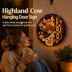 ✨ Cute Stacked Highland Cow Door Plaque With Built-in Warm Lights For Porch Wall