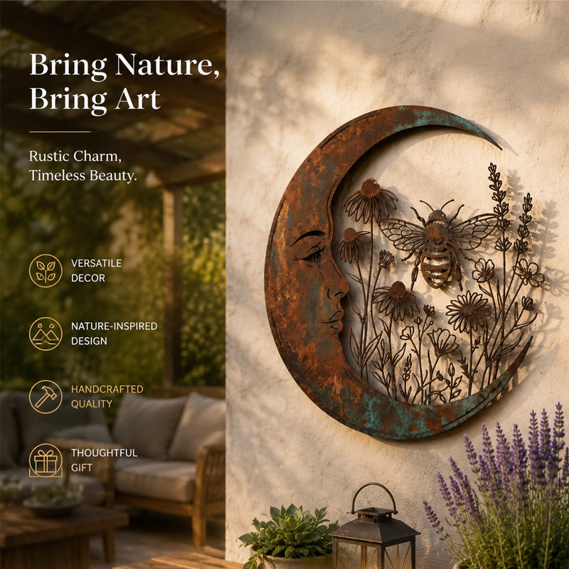 🌙 Enchanted Moon Garden Wall Art – Nature Inspired Metal Wall Decor for Home & Garden