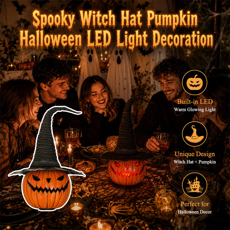 Spooky Witch Hat Pumpkin Halloween LED Light Decoration 🎃🧙‍♀️