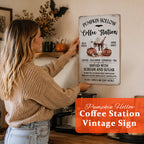 Halloween Pumpkin Coffee Station Vintage Decorative Sign