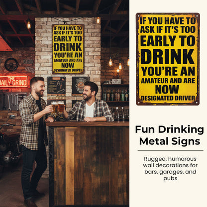 Fun Drinking Metal Signs – Rugged, humorous wall decorations for bars, garages, and pubs. 🍺😆