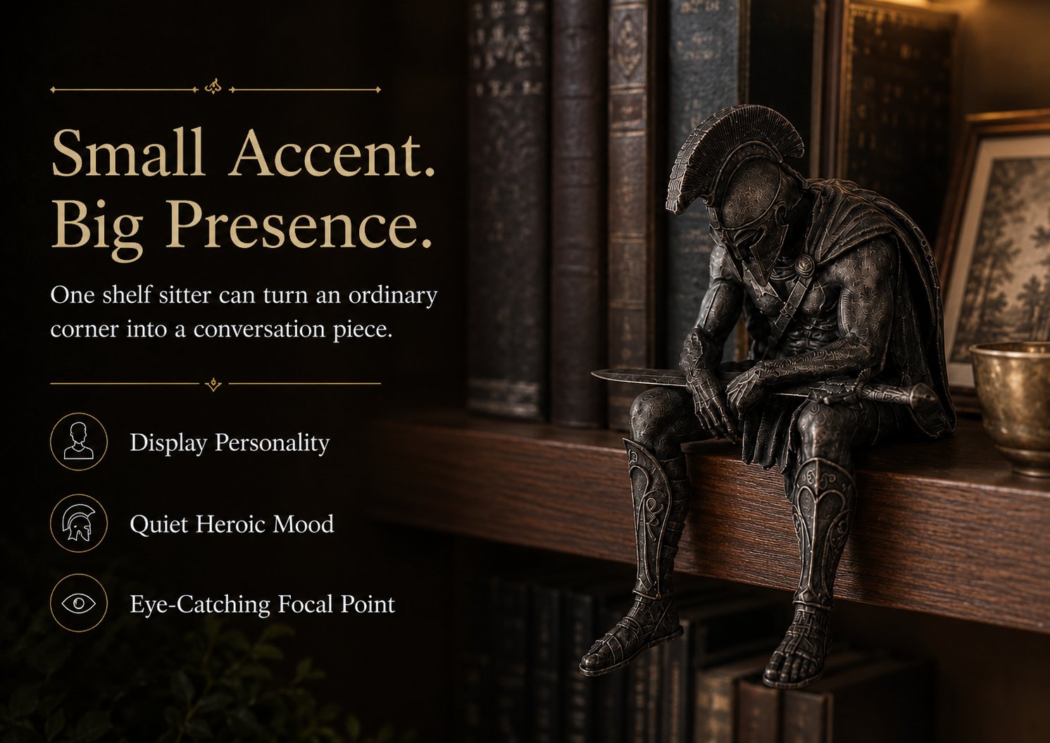 🎁Last Day 49% OFF-⚔️ Ancient Greek Warrior Shelf Sitter – Unique Bookshelf Decor