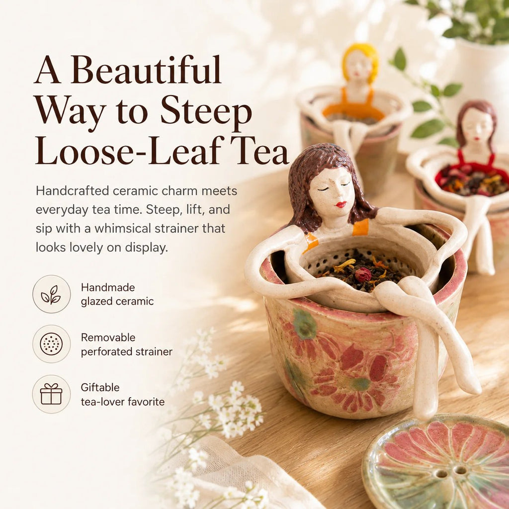 ☕ Hand-Glazed Sitting Lady Tea Infuser – Charming Everyday Ritual✨