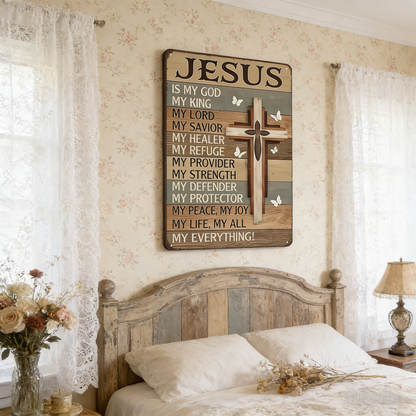 Jesus Is My God King Everything – Vintage Tin Sign  8x12 Inch Religious Metal Wall Art