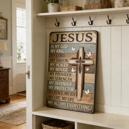 Jesus Is My God King Everything – Vintage Tin Sign  8x12 Inch Religious Metal Wall Art