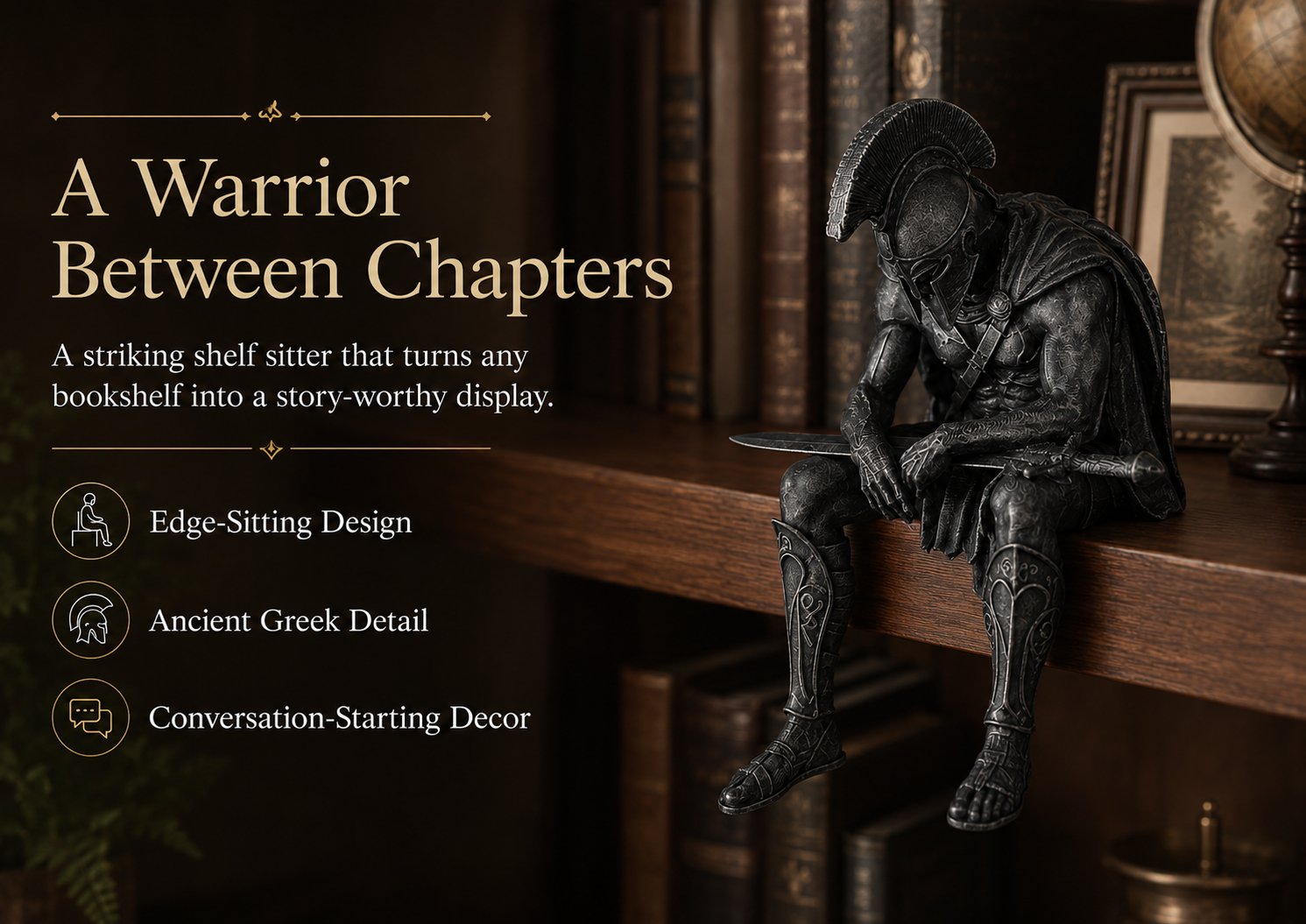 🎁Last Day 49% OFF-⚔️ Ancient Greek Warrior Shelf Sitter – Unique Bookshelf Decor