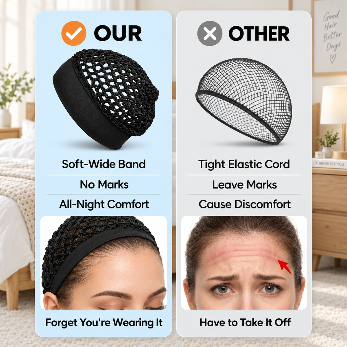 🧶 Wide-Band Crochet Hair Net | 💨 Breathable Stretch Sleep & Beauty Hair Cap