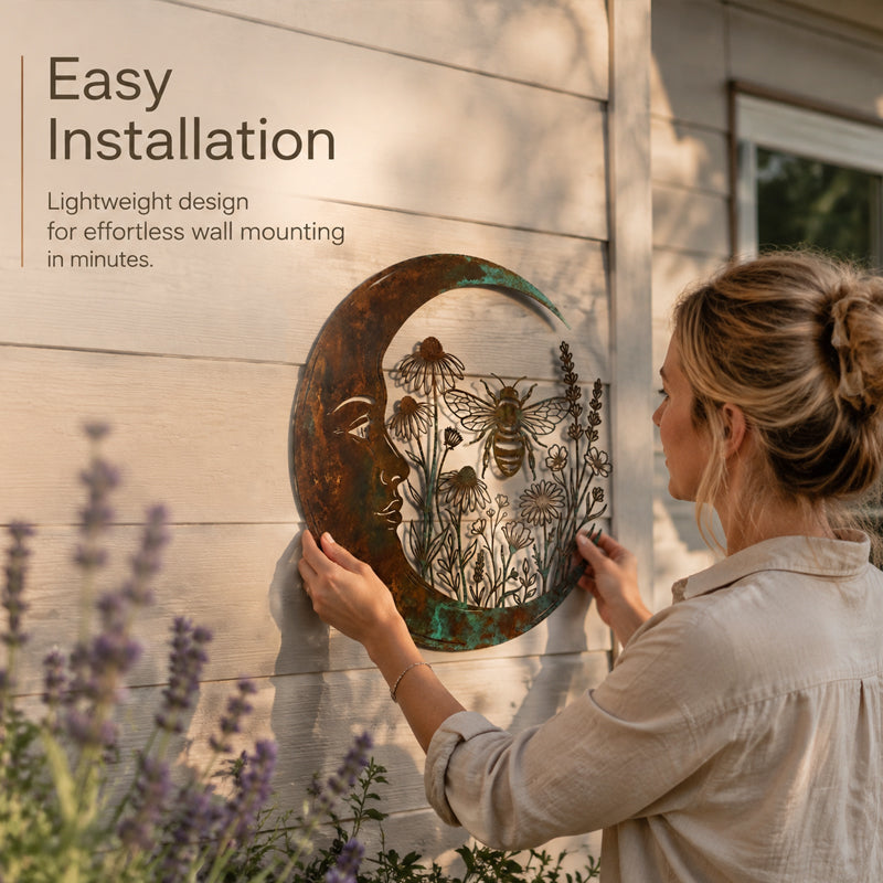 🌙 Enchanted Moon Garden Wall Art – Nature Inspired Metal Wall Decor for Home & Garden