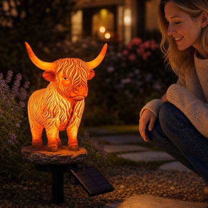 💡🐮 Highland Cattle Solar Garden Ornament Light