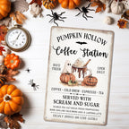 Halloween Pumpkin Coffee Station Vintage Decorative Sign