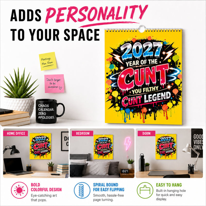 🌟2027 Year of the Cunt Wall Calendar – Bold Graffiti Humor Calendar📆