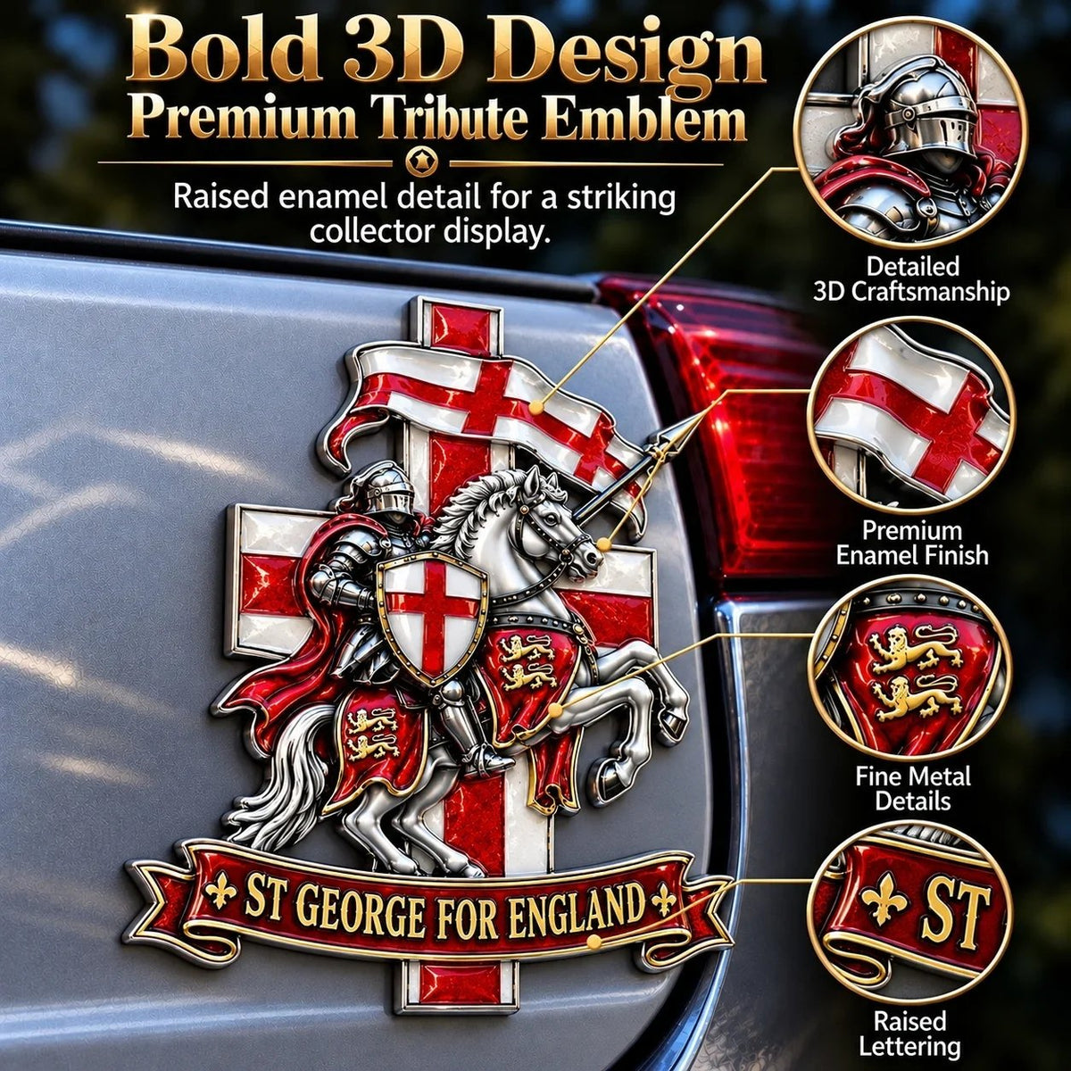 🛡️ “St George for England” Protection & Blessing Commemorative Metal Car Emblem