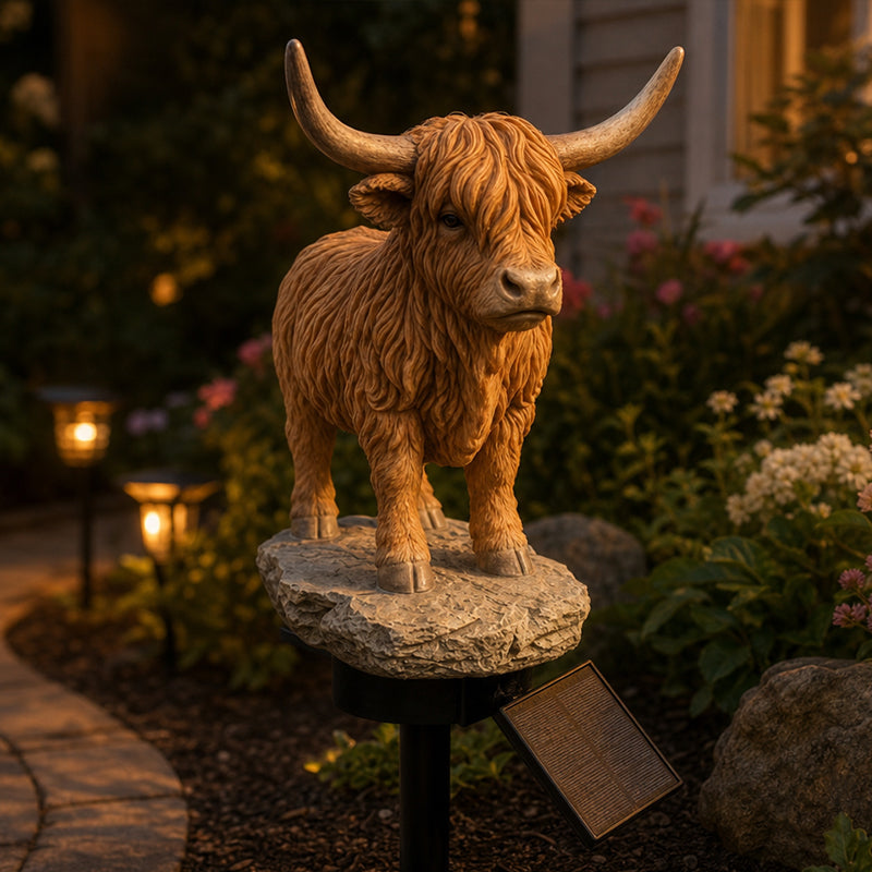 💡🐮 Highland Cattle Solar Garden Ornament Light