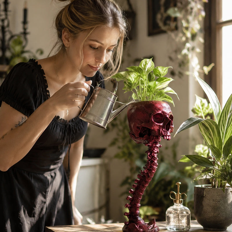 💀Gothic Skull Planter And Skeleton Vase Spooky Home Decor