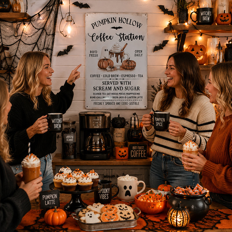 Halloween Pumpkin Coffee Station Vintage Decorative Sign