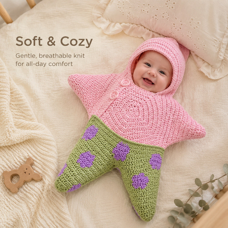 Star Knitted Baby Sleep Bag, Soft Warm Swaddle Blanket for Newborns, Cute Star Shape Sleeping Sack for Infants