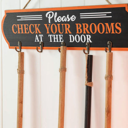 🧹“Please CHECK YOUR BROOMS AT THE DOOR” Halloween Witch Broom Door Hanger