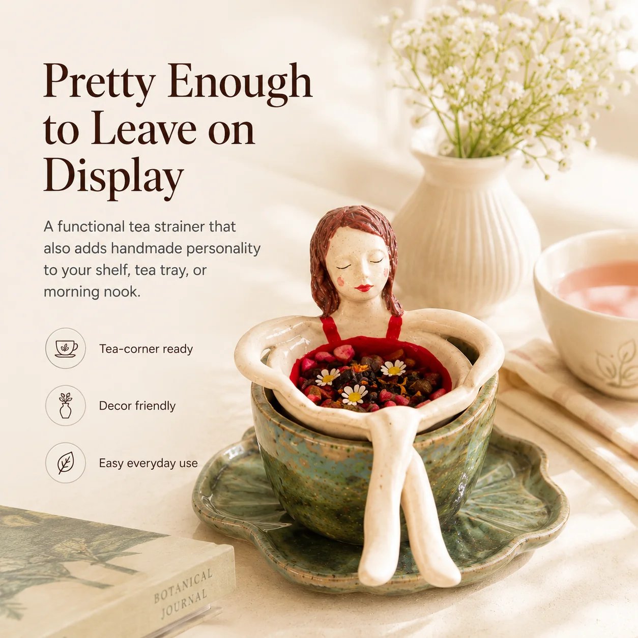 ☕ Hand-Glazed Sitting Lady Tea Infuser – Charming Everyday Ritual✨