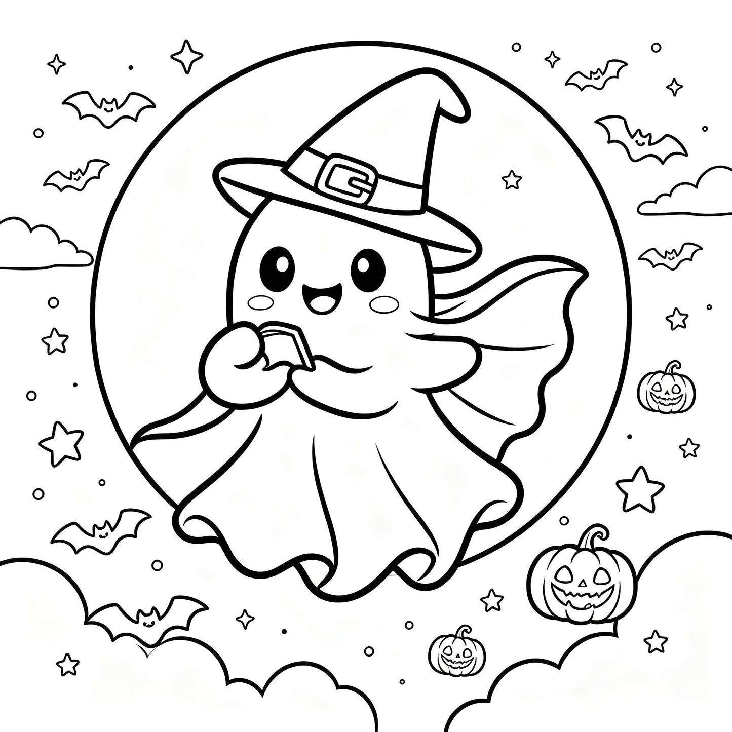 👻🎨Spooky & Cute Bold and Easy Coloring Book – A Whimsical Halloween Adventure(✨Hardcover)