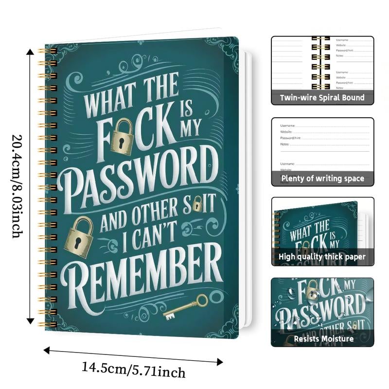⏰Sale last 4 hours: Save 49% - 📅Fun password notebook - Spiral bound with lock icons and fun security phrases✍️