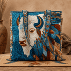 ✨Handmade Quilted Tote Bag — 🎨 Sacred White Buffalo Boho Design, Padded Lined Large Carryall