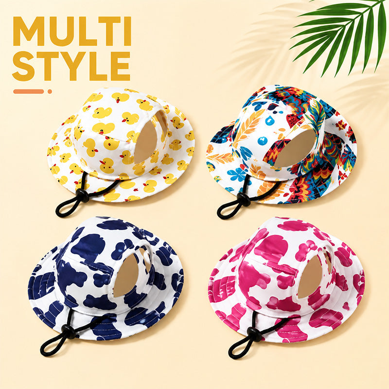 🐾 Pet Sun Hat – Adjustable Bucket Hat With Ear Openings & Chin Cord