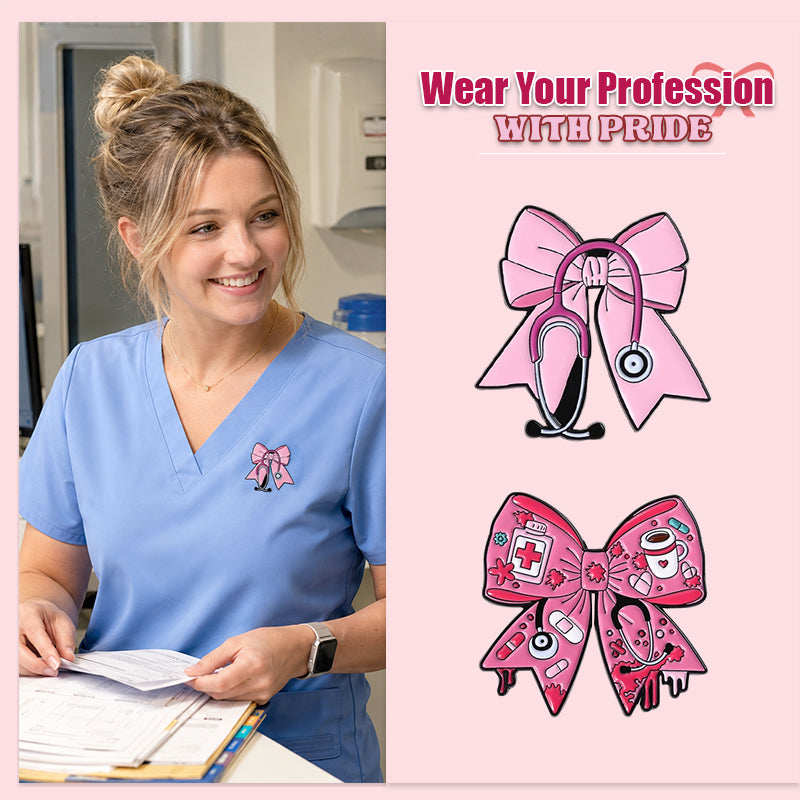 💖Last Day 50% OFF - —🎀 Pink Bow Stethoscope Enamel Pin