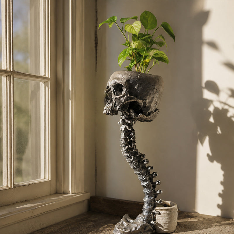 💀Gothic Skull Planter And Skeleton Vase Spooky Home Decor