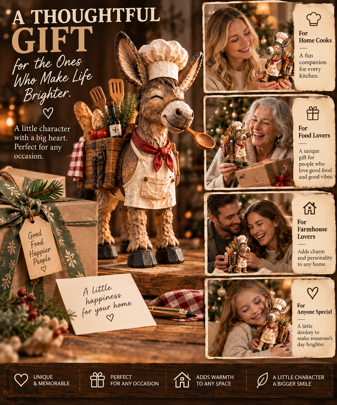 👨‍🍳The Stubborn Little Chef — Carved Kitchen Donkey Figurine