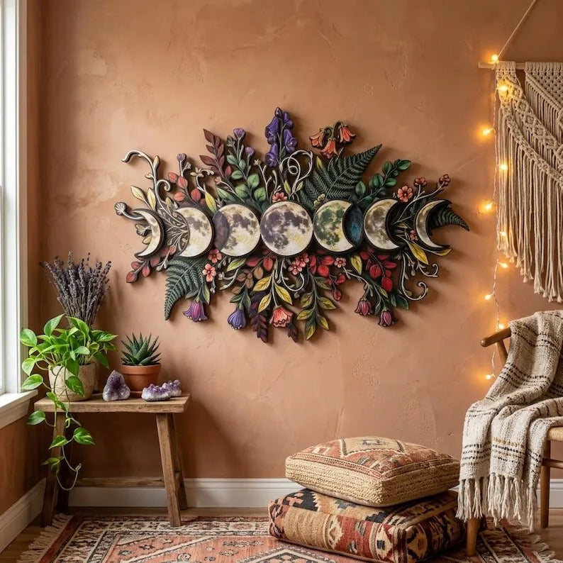 ⏳ Last Day 49% OFF – 🌙🌿 Botanical Moon Phase Wall Decor | Floral Lunar Cycle Wall Hanging for Witchy, Boho, Cottagecore & Celestial Home Décor ✨