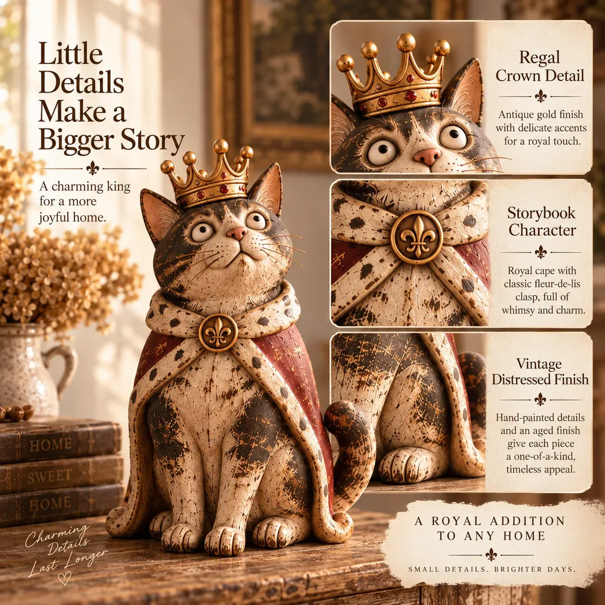 👑 Medieval Cat Court Figurines | 5 Vintage-Inspired Royal Characters for Shelves, Mantels & Cat Collectors 🐈